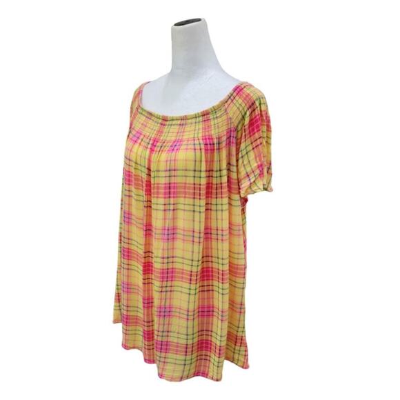 Torrid Women's Smocked Crew‎ Neck Blouse Crinkle Gauze Plaid Yellow 2021 - Picture 3 of 8
